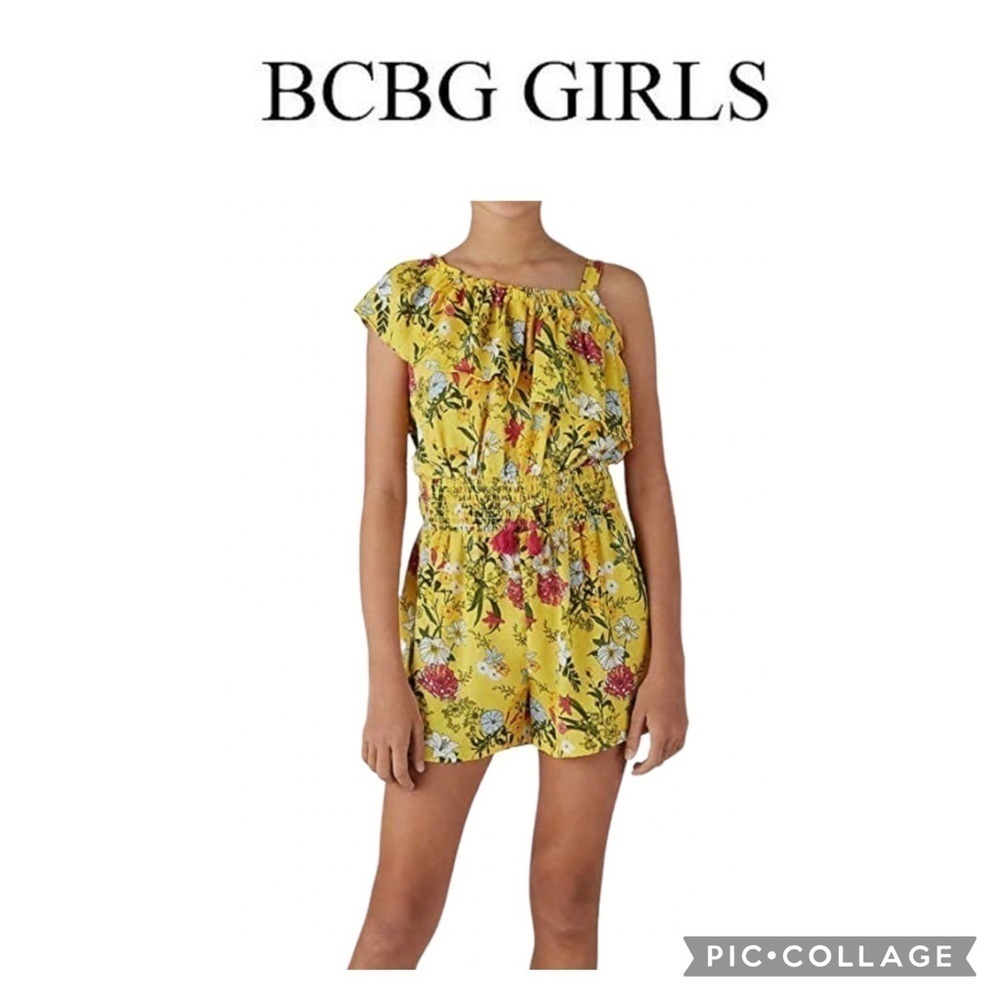 BCBG girls ruffles floral yellow romper size XS 5/6